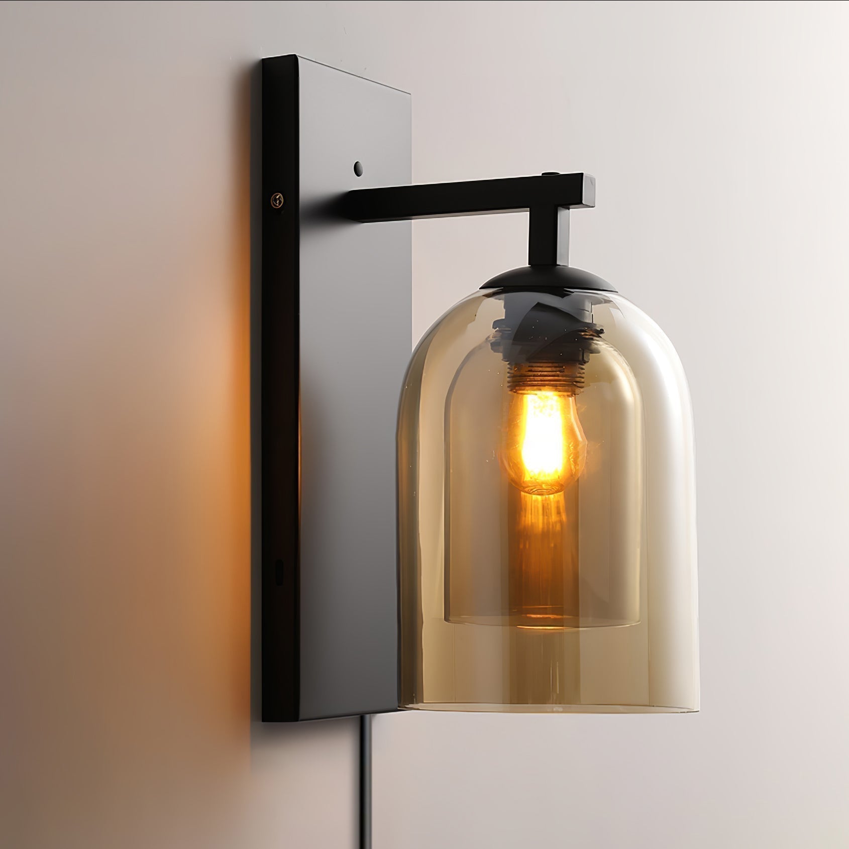 Modern Glass Tubular Plug In Wall Sconce Lighting with Cylinder Shade