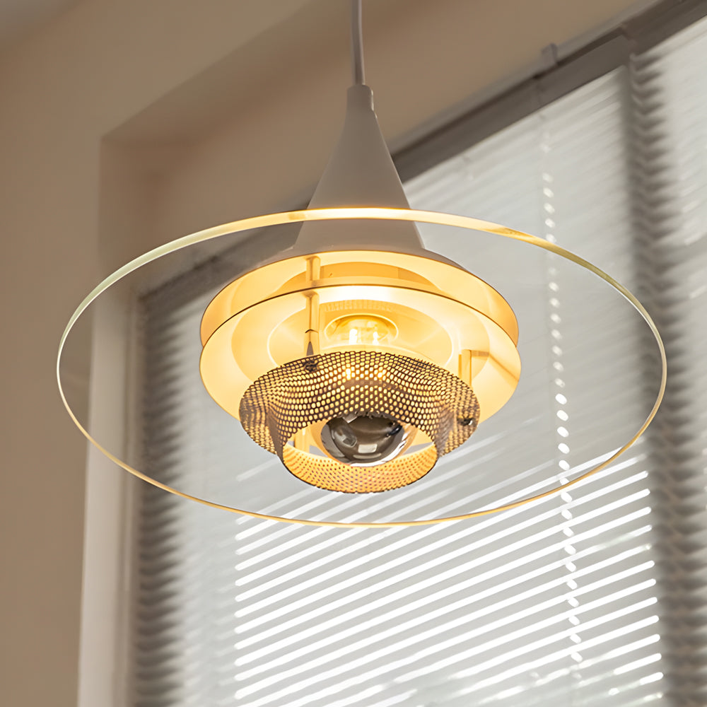 Modern Glass UFO Pendant Light with 3 Color Dimming for Dining Room Kitchen Island