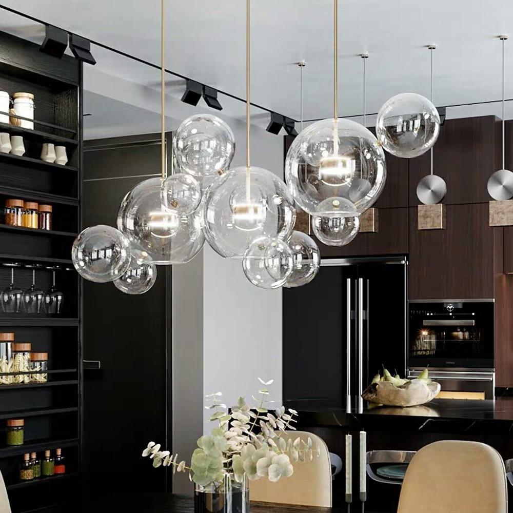 Modern Globe Bubble Glass Pendant Light LED Multi Light Ceiling Hanging Fixture