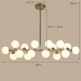 Modern Gold 16 Light Linear Kitchen Island Chandelier with Milky White Glass Globes