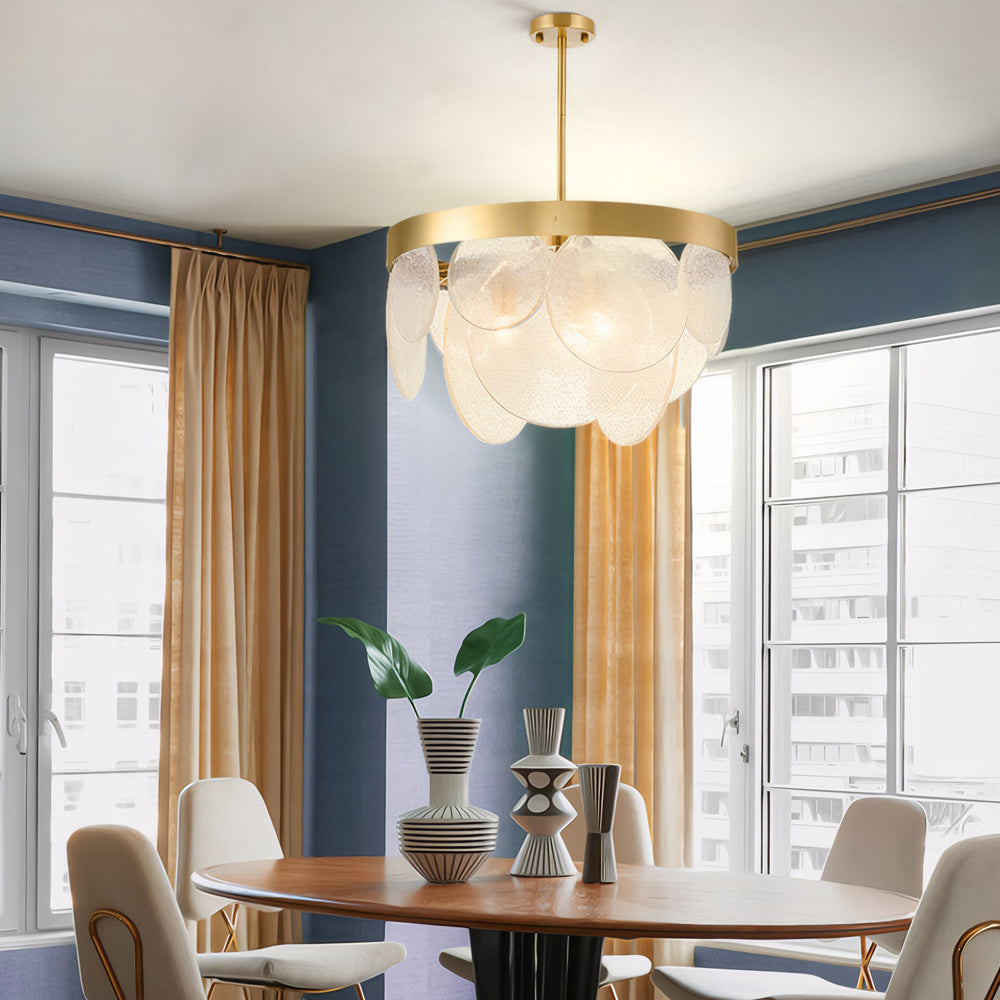 Modern Gold 3 Light Round Chandelier with Clear Bubble Seeded Glass Shades