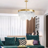 Modern Gold 3 Light Round Chandelier with Clear Bubble Seeded Glass Shades