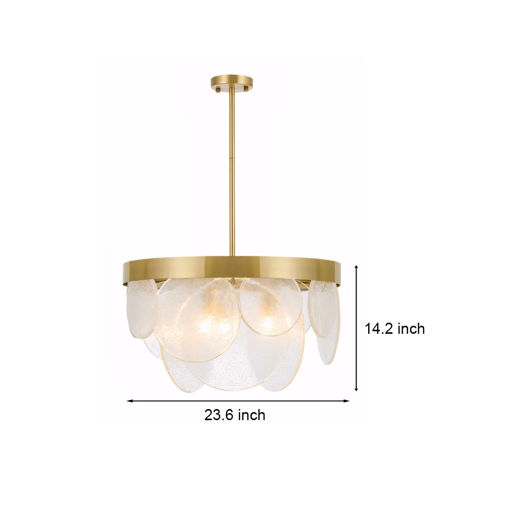 Modern Gold 3 Light Round Chandelier with Clear Bubble Seeded Glass Shades
