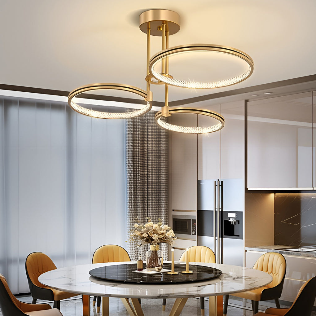 Modern Gold 3 Ring LED Ceiling Light Minimalist Nordic Metal Chandelier for Living Room