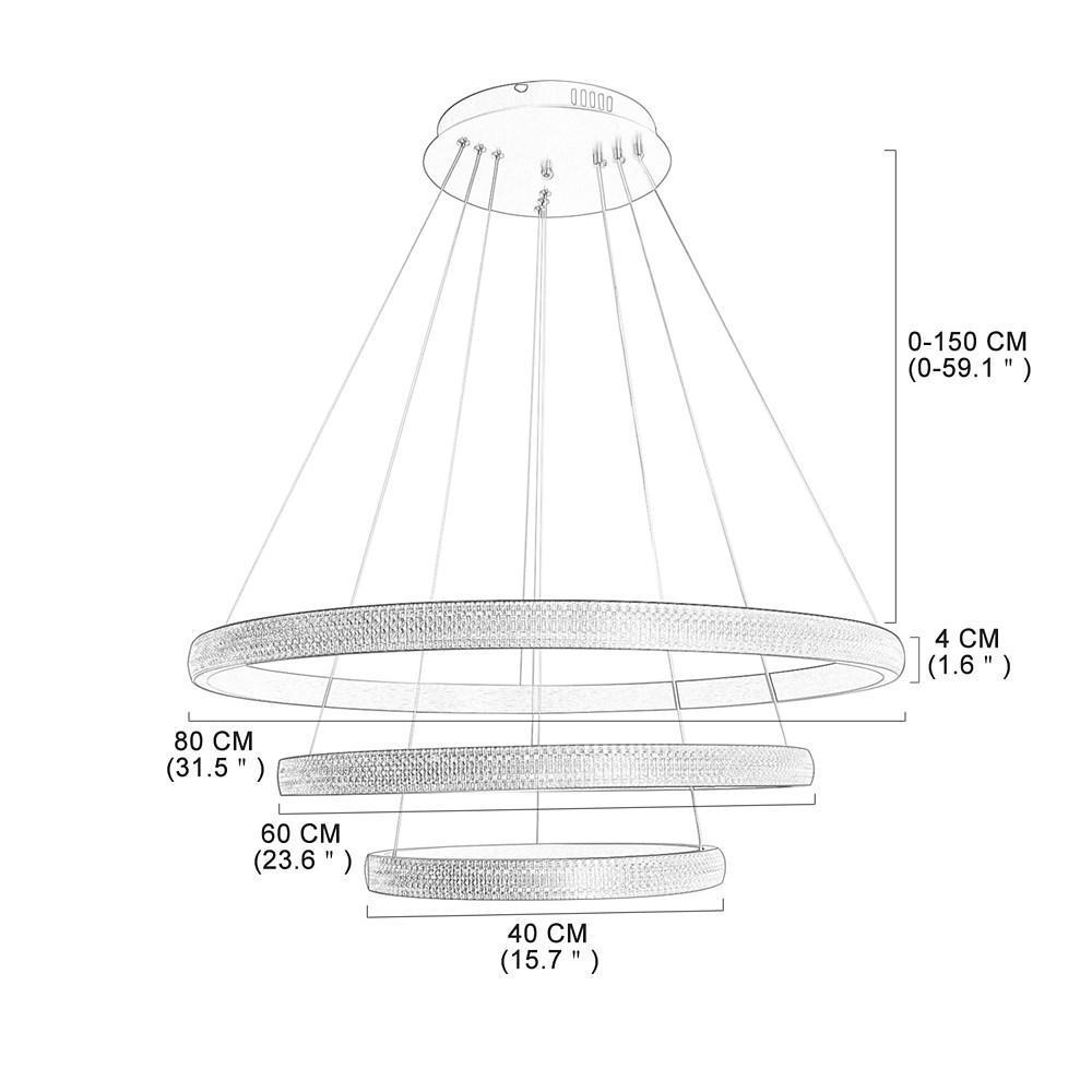Modern Gold 3 Ring LED Chandelier Adjustable Hanging Pendant Light for Kitchen Island and Dining Room