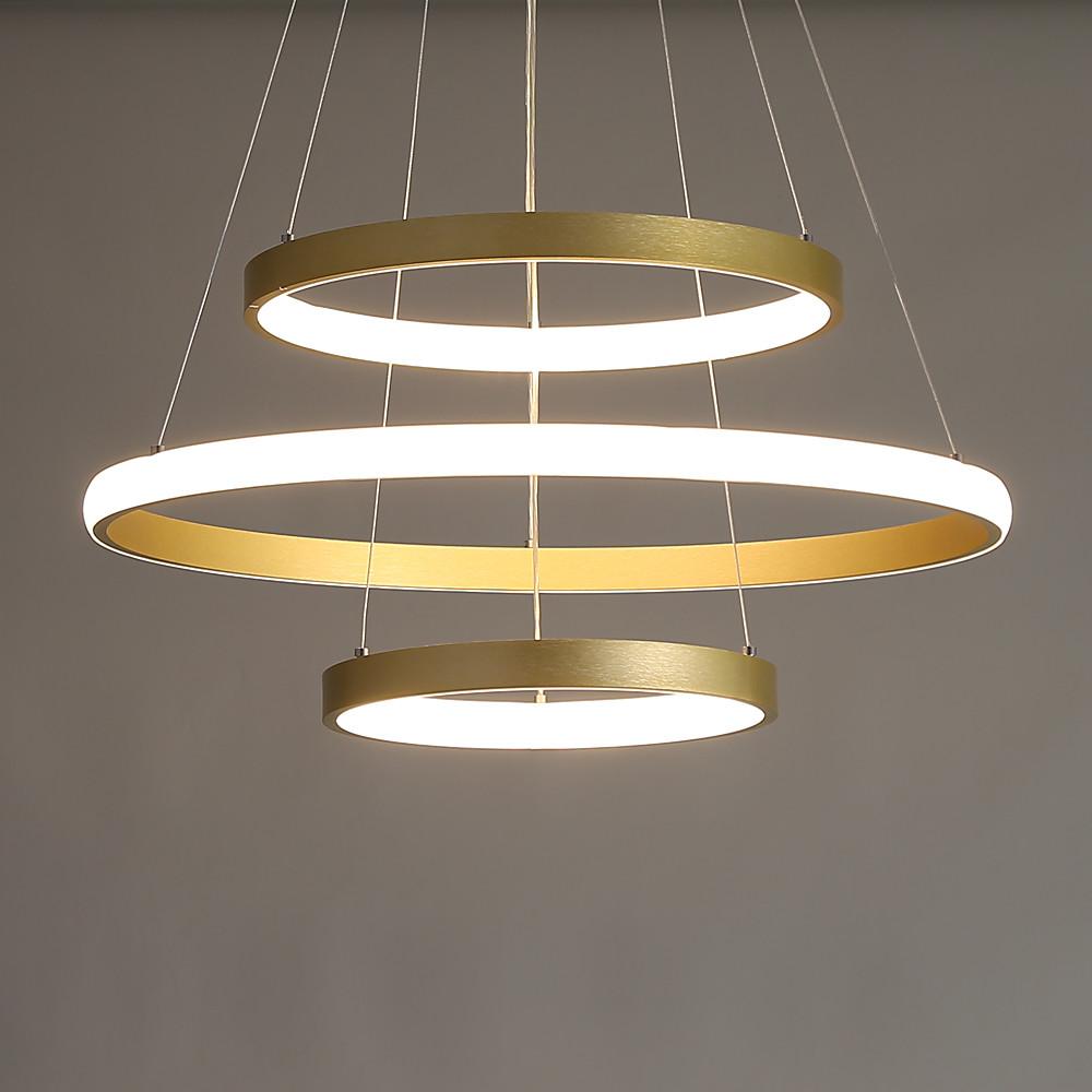 Modern Gold 3 Ring LED Chandelier Dimmable Pendant Light for Dining Room and Living Area