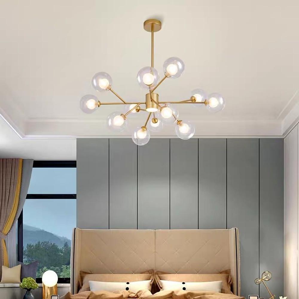 Modern Gold 9 Light Glass Globe Chandelier LED Pendant Ceiling Fixture