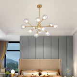 Modern Gold 9 Light Glass Globe Chandelier LED Pendant Ceiling Fixture