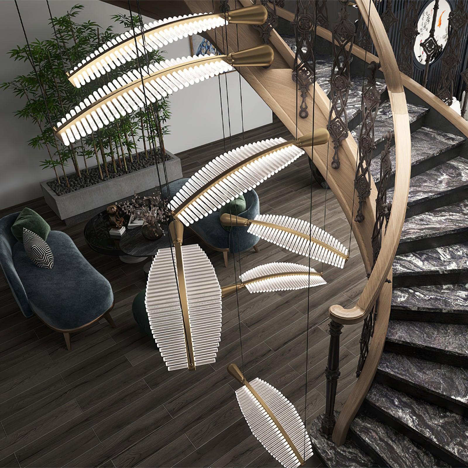 Modern Gold Acrylic Leaf LED Pendant Light Elegant Luxury Chandelier for Dining Room