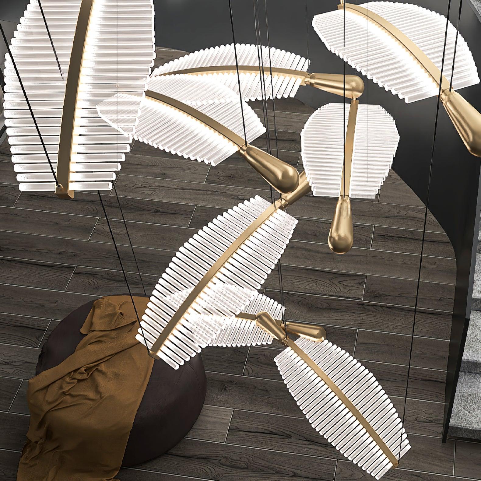 Modern Gold Acrylic Leaf LED Pendant Light Elegant Luxury Chandelier for Dining Room