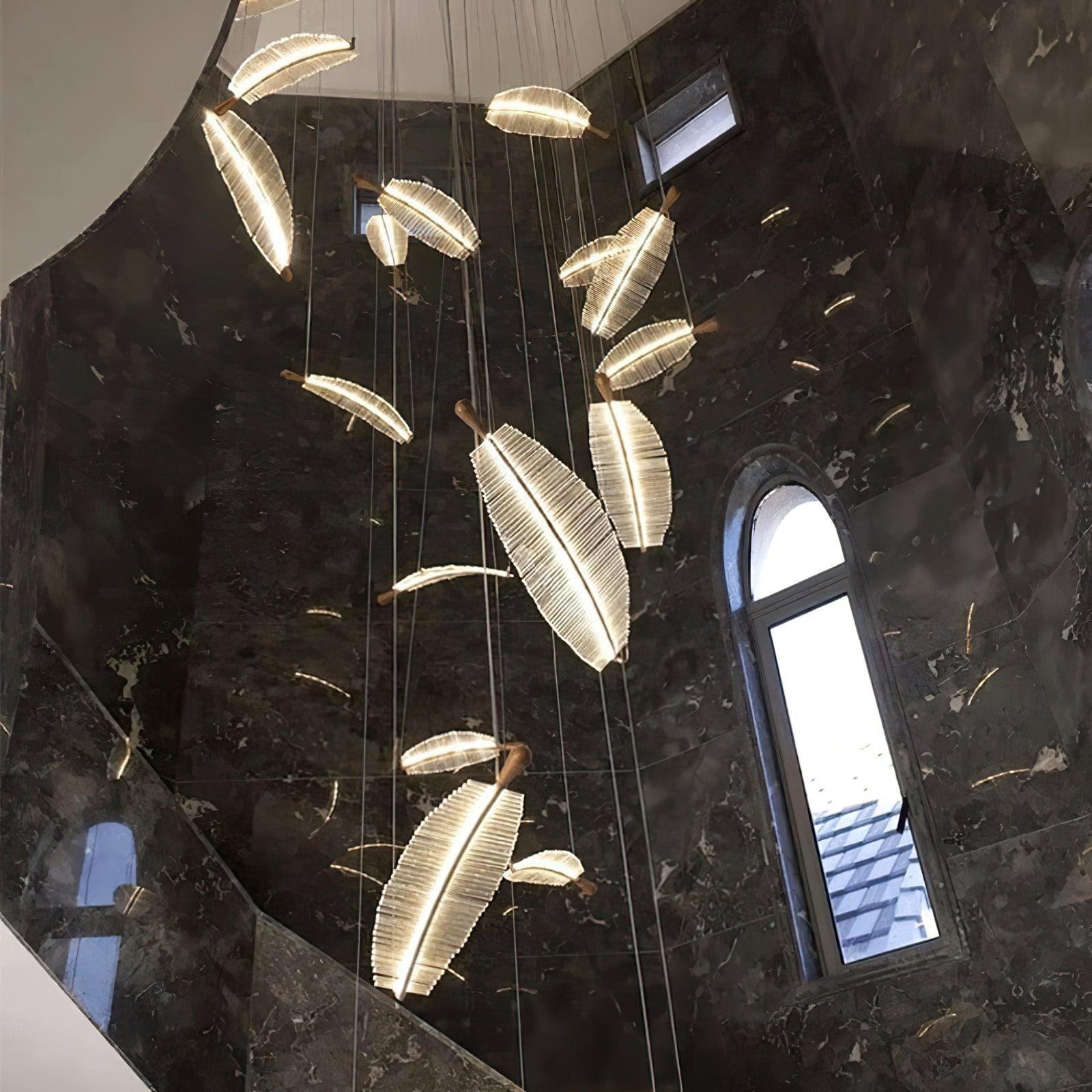 Modern Gold Acrylic Leaf LED Pendant Light Elegant Luxury Chandelier for Dining Room