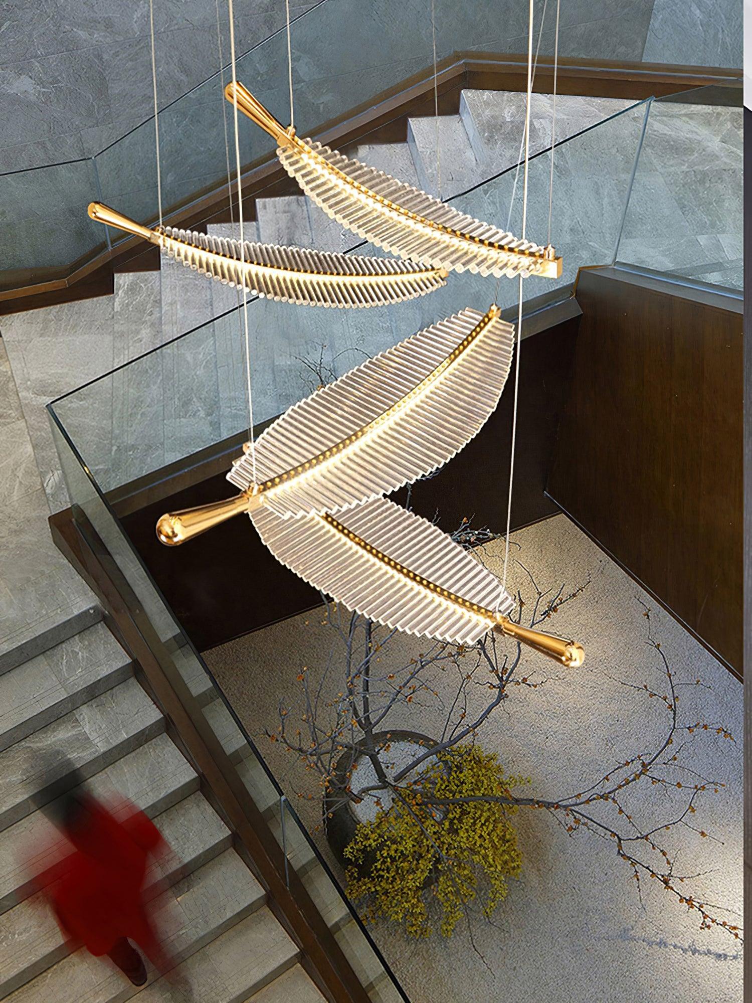 Modern Gold Acrylic Leaf LED Pendant Light Elegant Luxury Chandelier for Dining Room