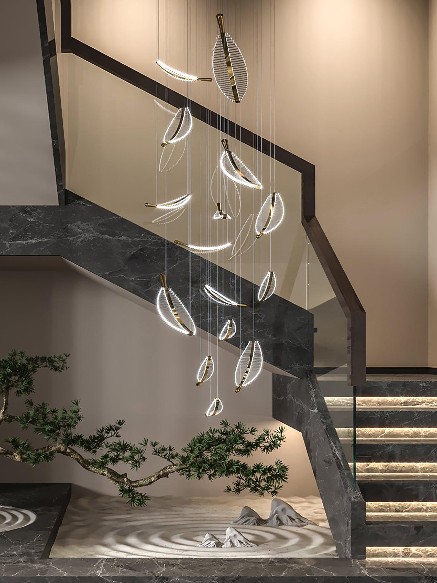 Modern Gold Acrylic Leaf LED Pendant Light Elegant Luxury Chandelier for Dining Room