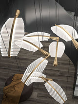 Modern Gold Acrylic Leaf LED Pendant Light Elegant Luxury Chandelier for Dining Room