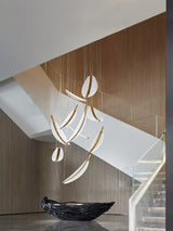 Modern Gold Acrylic Leaf LED Pendant Light Elegant Luxury Chandelier for Dining Room