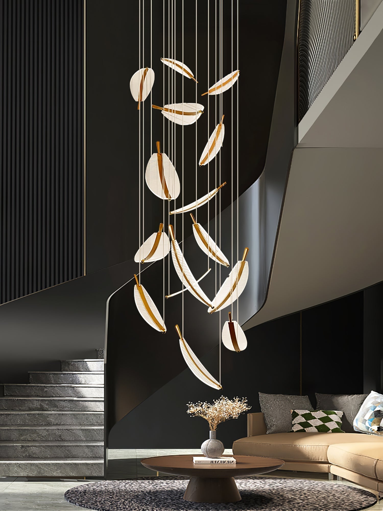 Modern Gold Acrylic Leaf LED Pendant Light Elegant Luxury Chandelier for Dining Room