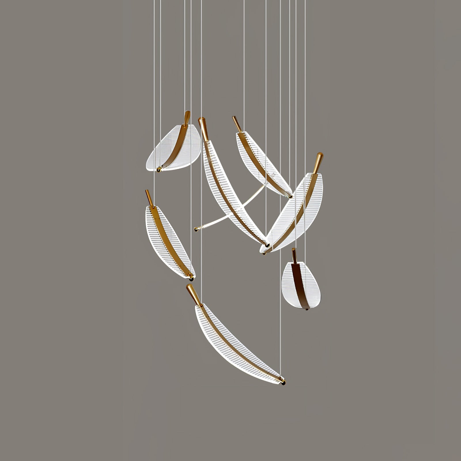 Modern Gold Acrylic Leaf LED Pendant Light Elegant Luxury Chandelier for Dining Room