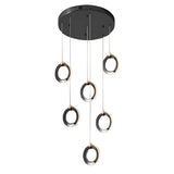 Modern Gold and Black LED Ring Cluster Staircase Chandelier for High Ceilings and Foyers