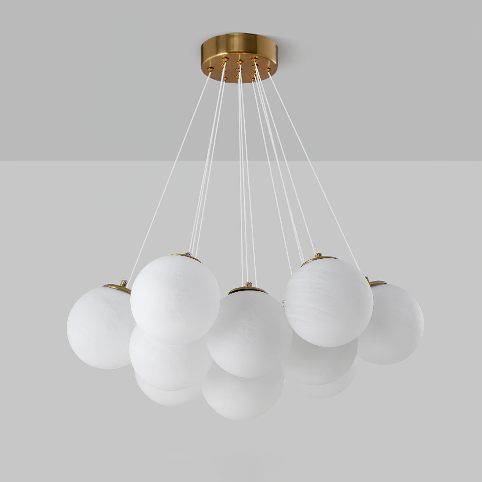 Modern Gold and White Glass Globe Cluster Chandelier Multi Head Pendant Light