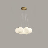 Modern Gold and White Glass Globe Cluster Chandelier Multi Head Pendant Light