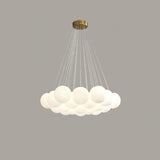 Modern Gold and White Glass Globe Cluster Chandelier Multi Head Pendant Light