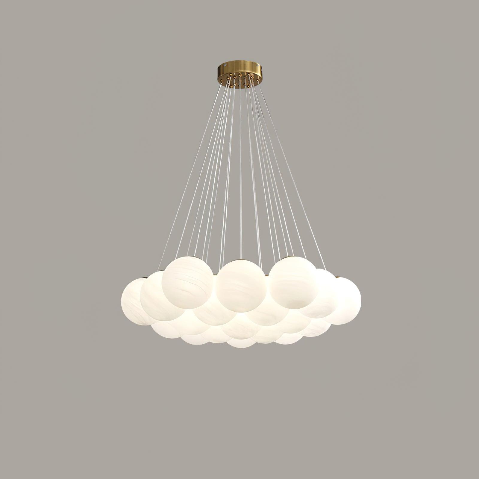Modern Gold and White Glass Globe Cluster Chandelier Multi Head Pendant Light