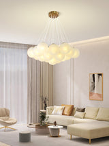 Modern Gold and White Glass Globe Cluster Chandelier Multi Head Pendant Light