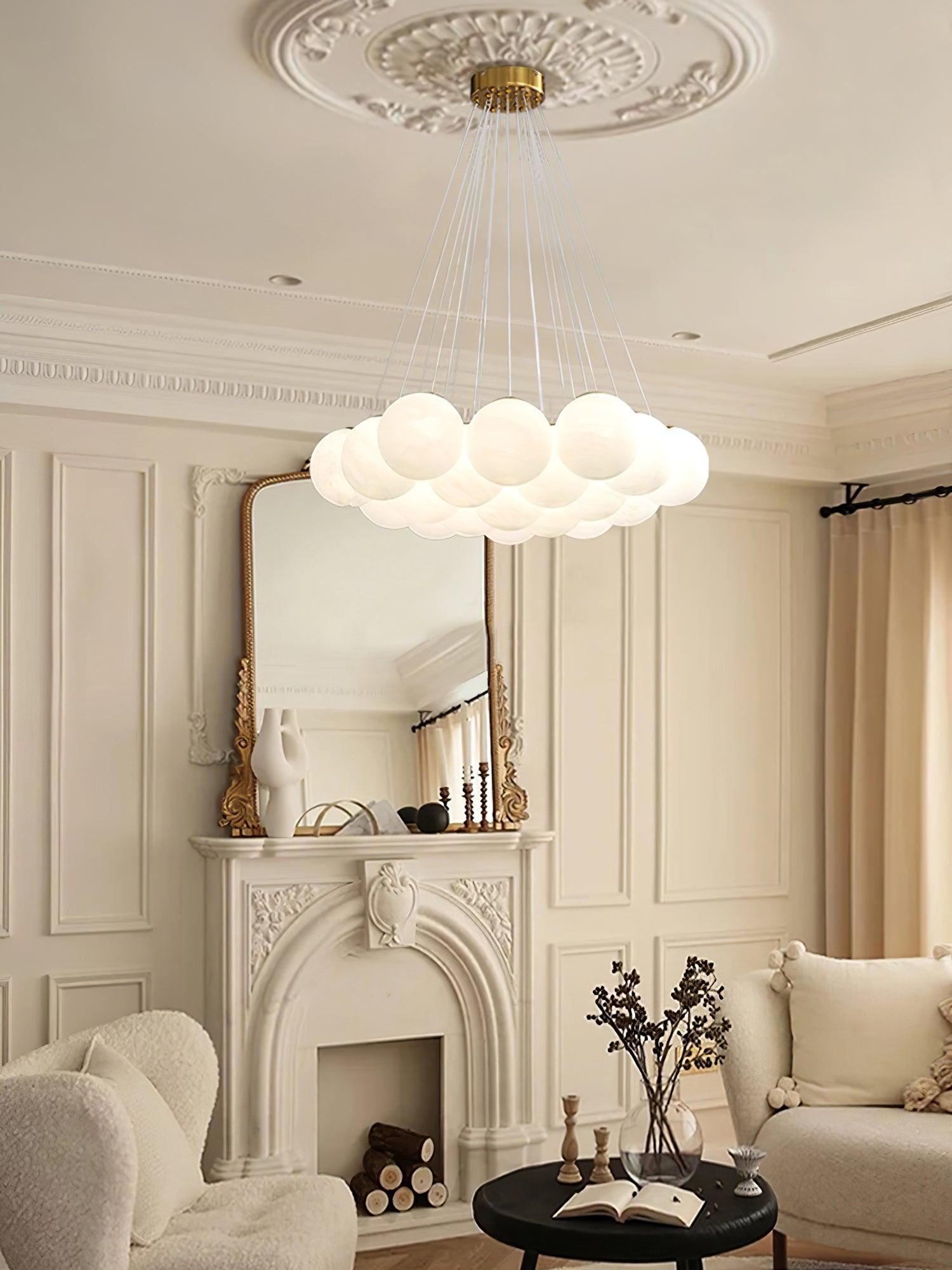 Modern Gold and White Glass Globe Cluster Chandelier Multi Head Pendant Light