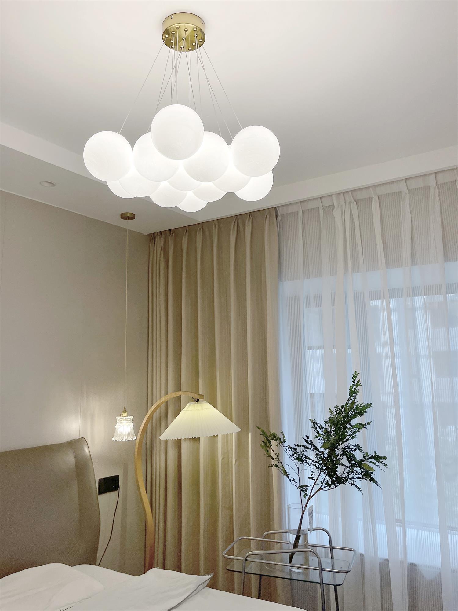 Modern Gold and White Glass Globe Cluster Chandelier Multi Head Pendant Light