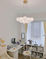 Modern Gold and White Glass Globe Cluster Chandelier Multi Head Pendant Light