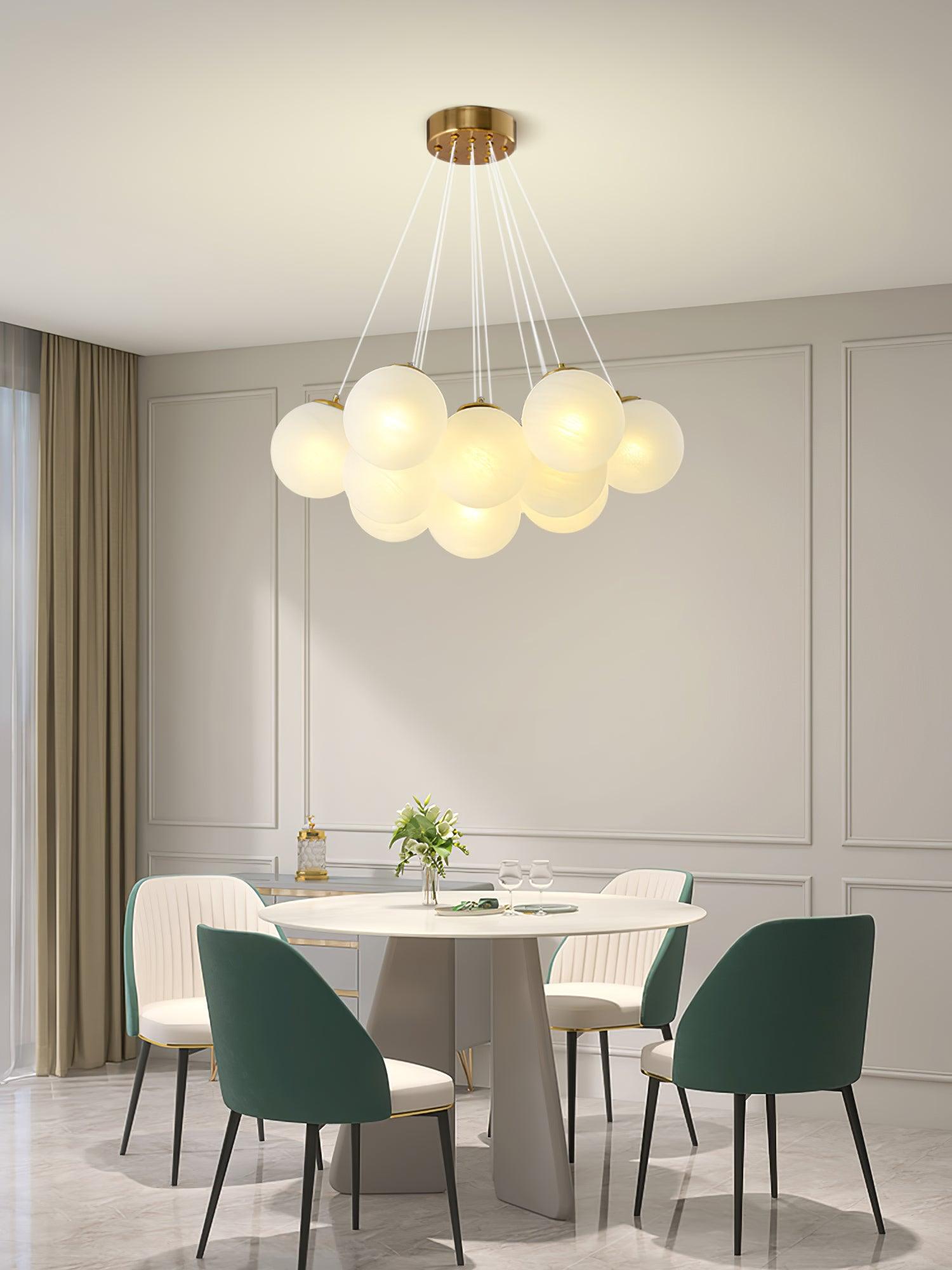 Modern Gold and White Glass Globe Cluster Chandelier Multi Head Pendant Light