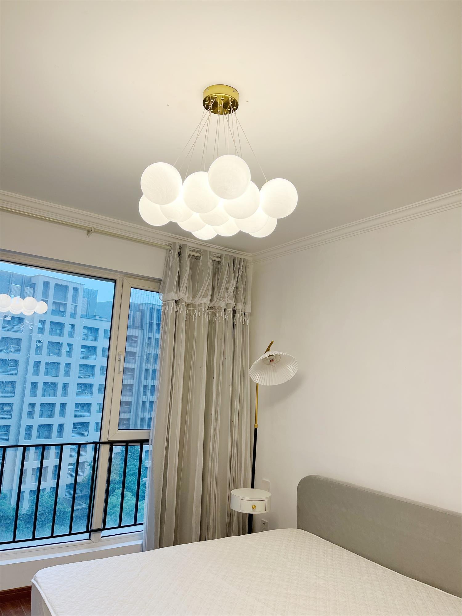 Modern Gold and White Glass Globe Cluster Chandelier Multi Head Pendant Light