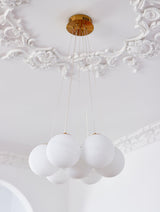 Modern Gold and White Glass Globe Cluster Chandelier Multi Head Pendant Light