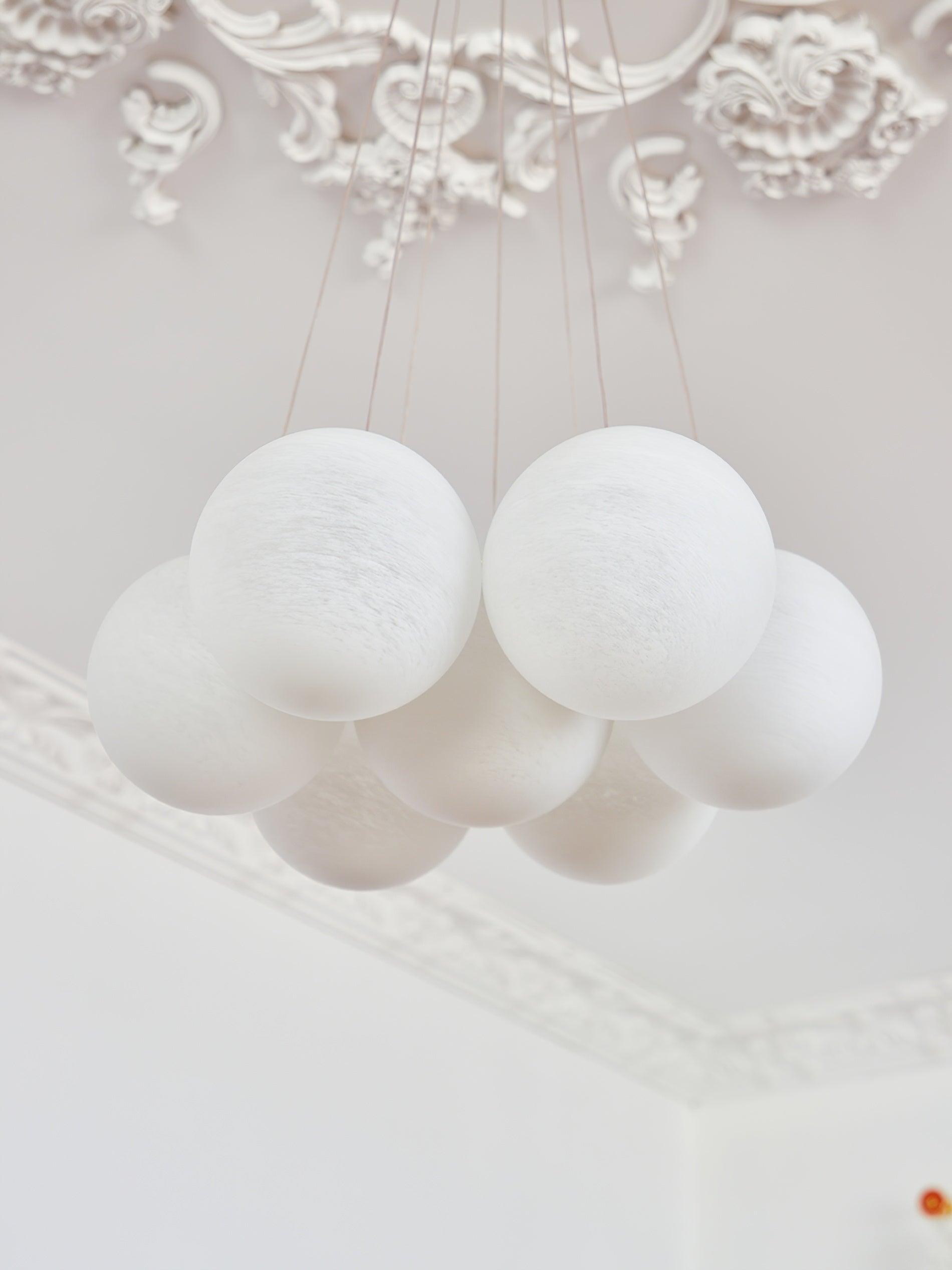 Modern Gold and White Glass Globe Cluster Chandelier Multi Head Pendant Light