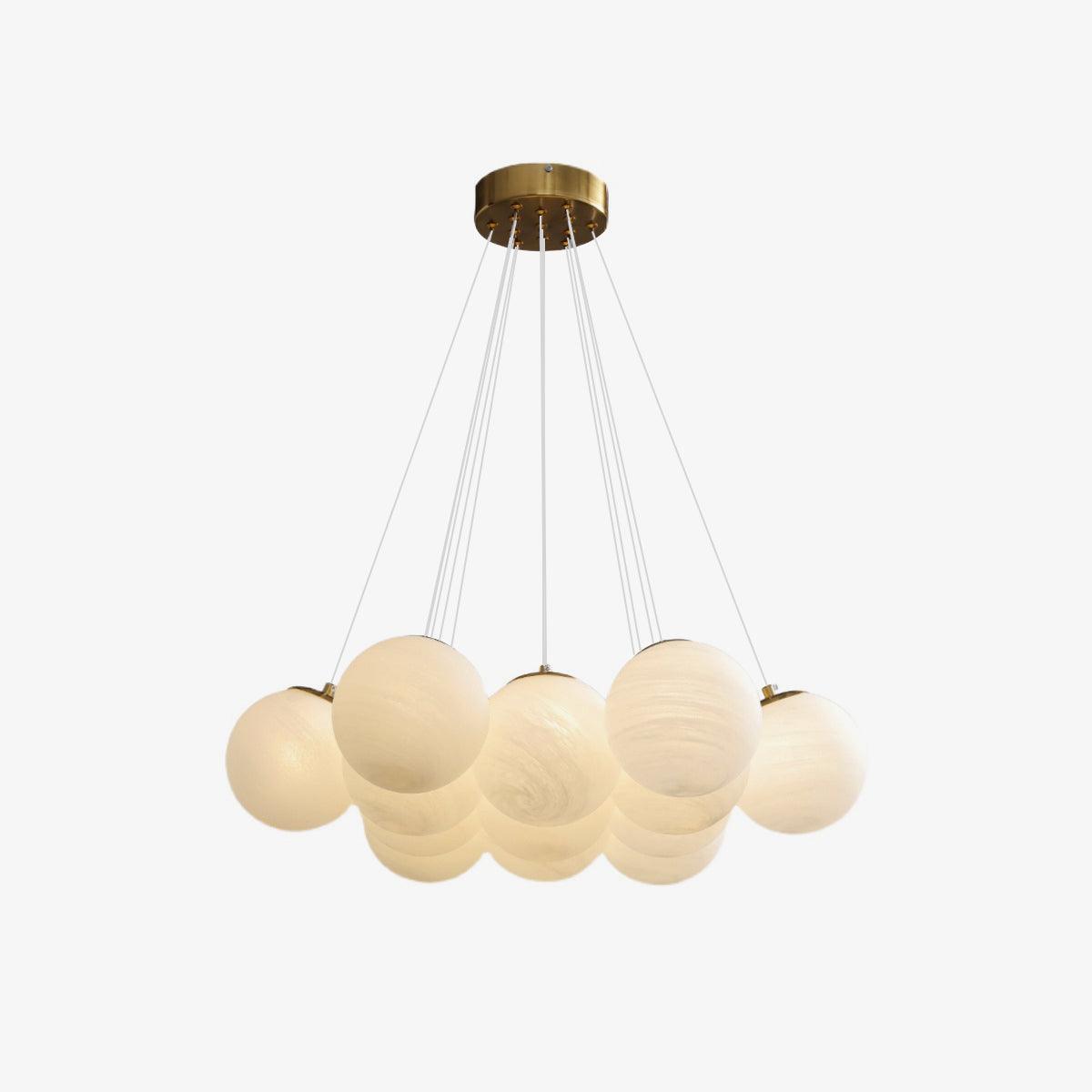Modern Gold and White Glass Globe Cluster Chandelier Multi Head Pendant Light