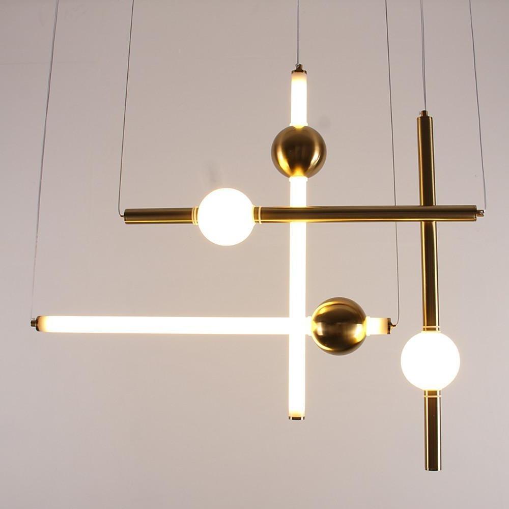 Modern Gold and White Glass Sphere Pendant Light with Linear Metal Frame LED