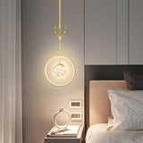 Modern Gold Antler Ring LED Pendant Light Dimmable Nordic Bedside Hanging Lamp for Bedroom