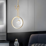 Modern Gold Antler Ring LED Pendant Light Dimmable Nordic Bedside Hanging Lamp for Bedroom