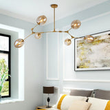 Modern Gold Branch Bubble Sputnik Chandelier with Glass Globe Shades for Living Room 5 to 11 Lights