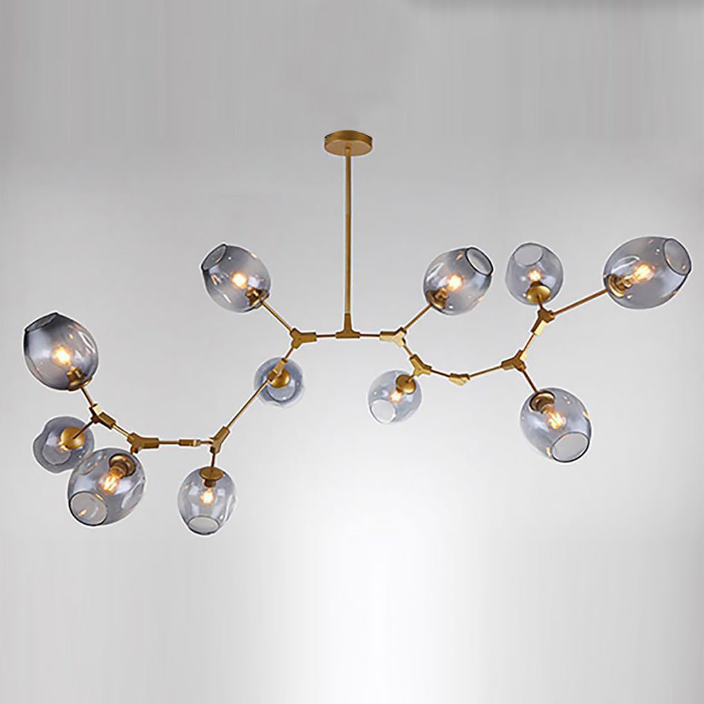 Modern Gold Branch Bubble Sputnik Chandelier with Glass Globe Shades for Living Room 5 to 11 Lights