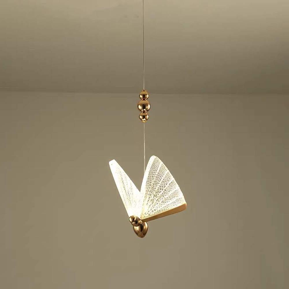 Modern Gold Butterfly Shaped LED Pendant Light Acrylic Hanging Lamp for Island and Bedroom