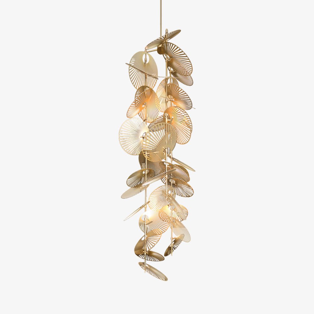 Modern Gold Cattail Leaf Chandelier Nature Inspired Aluminum Pendant Lighting