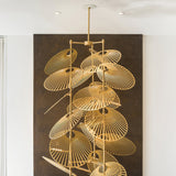 Modern Gold Cattail Leaf Chandelier Nature Inspired Aluminum Pendant Lighting