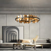 Modern Gold Circular LED Chandelier Stepless Dimming Pendant Light with Remote Control