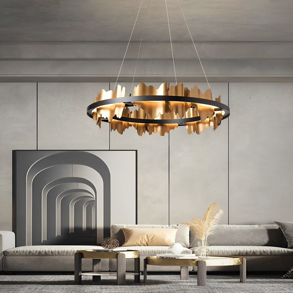 Modern Gold Circular LED Chandelier Stepless Dimming Pendant Light with Remote Control