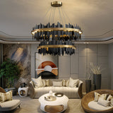 Modern Gold Circular LED Chandelier Stepless Dimming Pendant Light with Remote Control