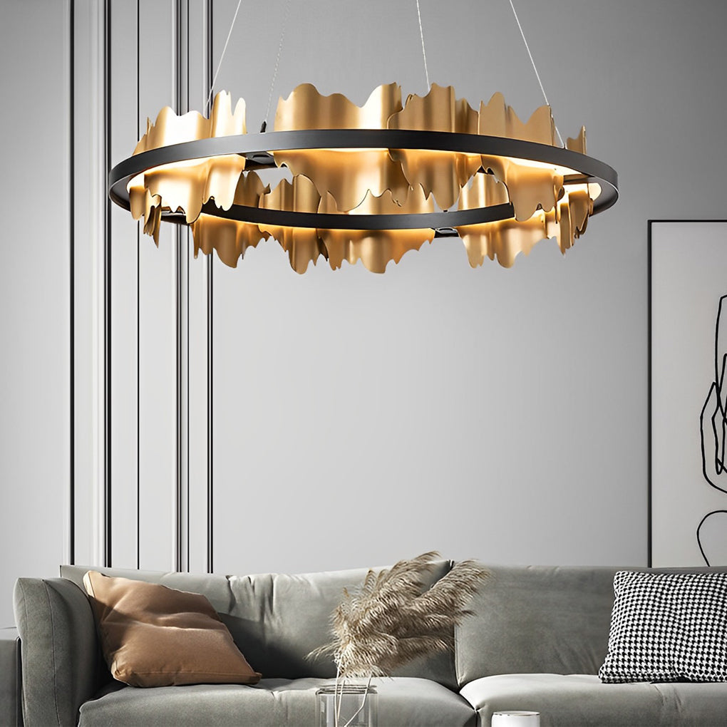 Modern Gold Circular LED Chandelier Stepless Dimming Pendant Light with Remote Control