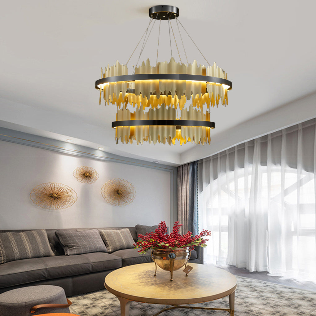 Modern Gold Circular LED Chandelier Stepless Dimming Pendant Light with Remote Control