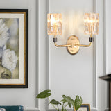 Modern Gold Copper Crystal Wall Sconce Luxury Cylinder LED Vanity Lamp for Bedroom and Hallway