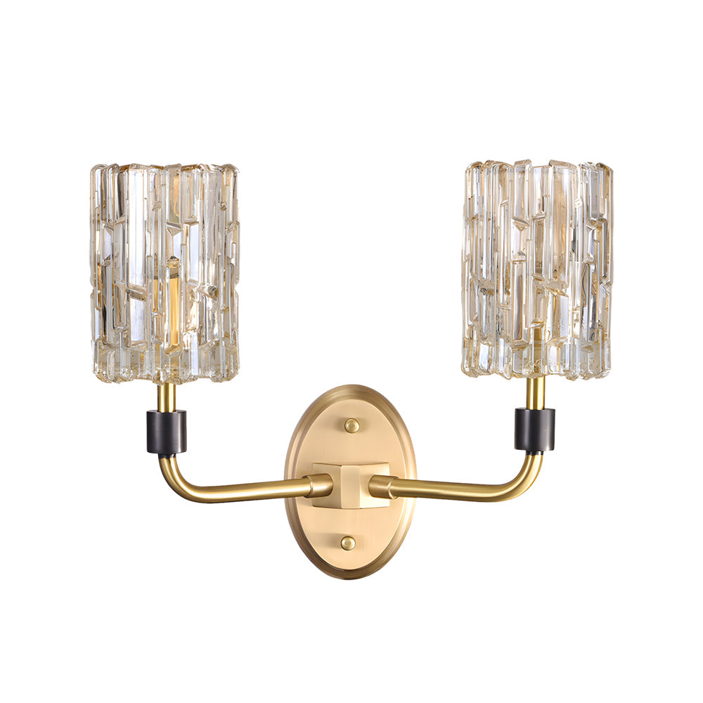 Modern Gold Copper Crystal Wall Sconce Luxury Cylinder LED Vanity Lamp for Bedroom and Hallway